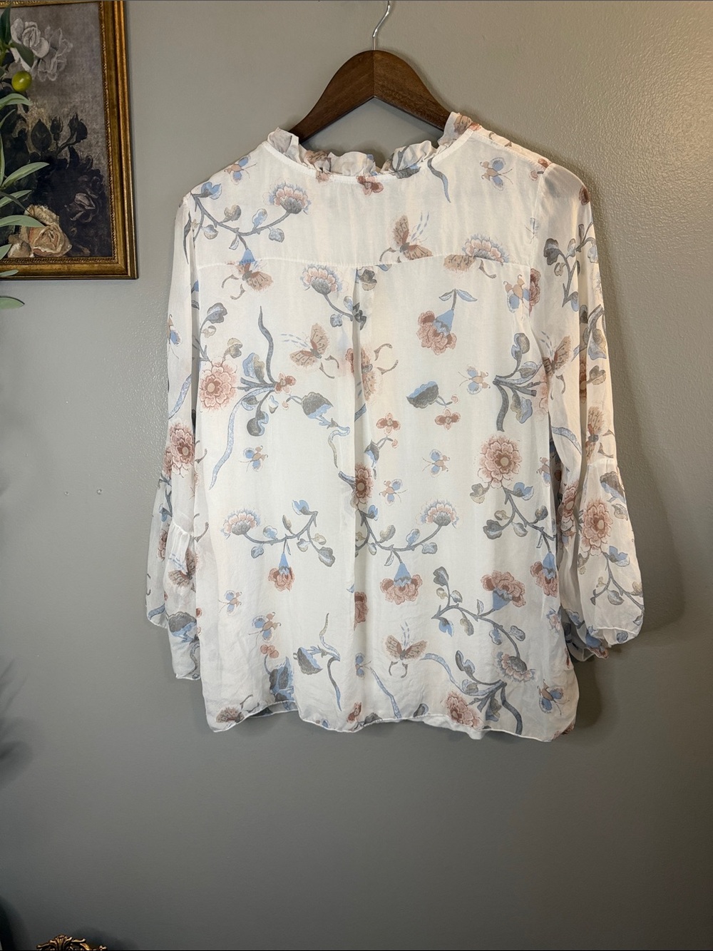Angela Moda Made in Italy 100% Silk Floral Peasant Blouse Large Boho Cottagecore - Picture 8 of 8